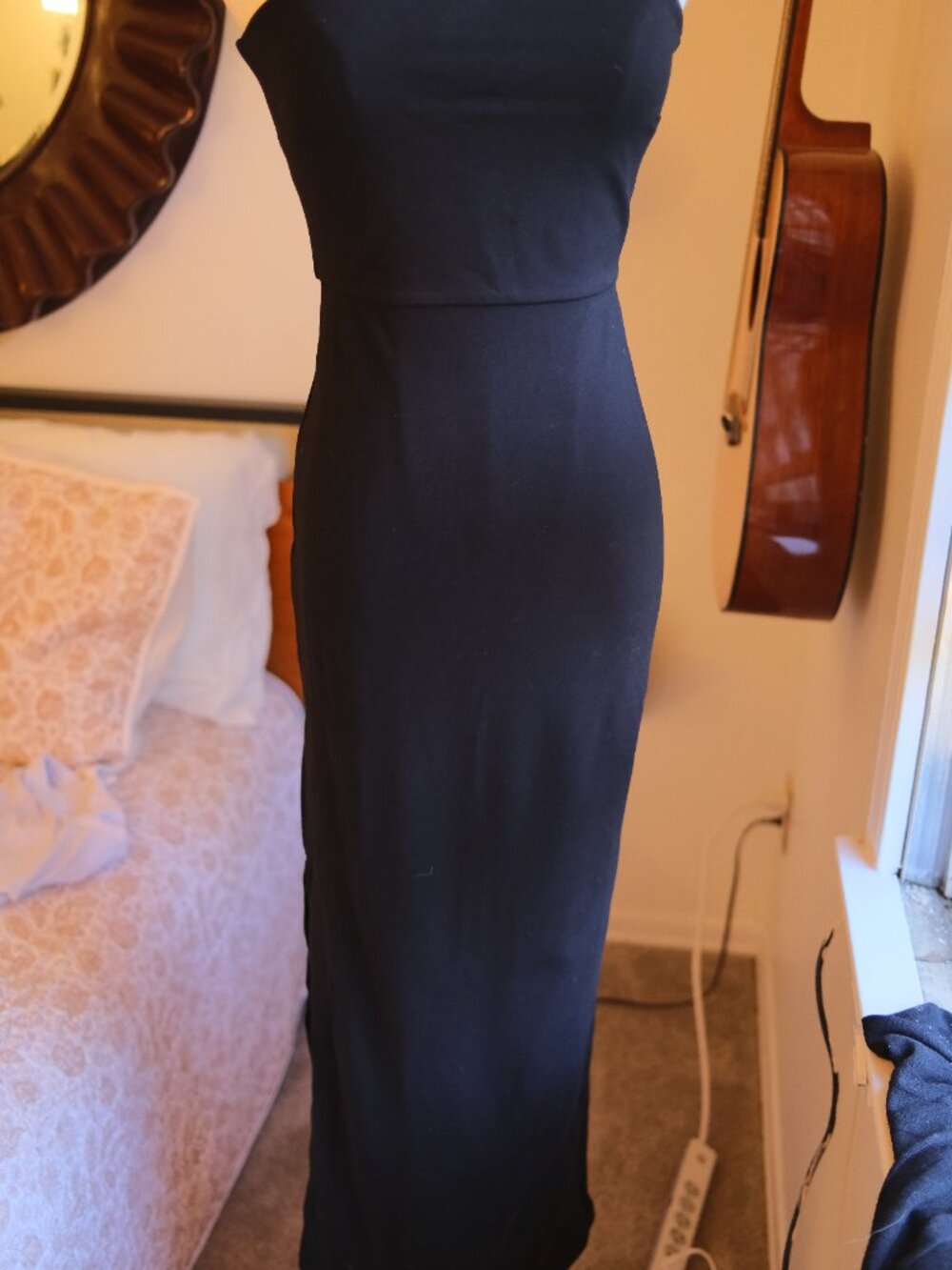 NBD Strapless Black Bodycon Midi Dress Slit Boned Bodice Size S - Picture 2 of 11